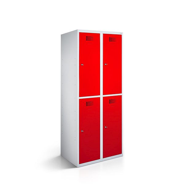 Rotstahl Garderobenschrank, 4 Abteile, Abteilbreite 40 cm, ECO, kurzer Sockel, Verkehrsrot, 1210-020200-0801112-7035-3020ECOZYL