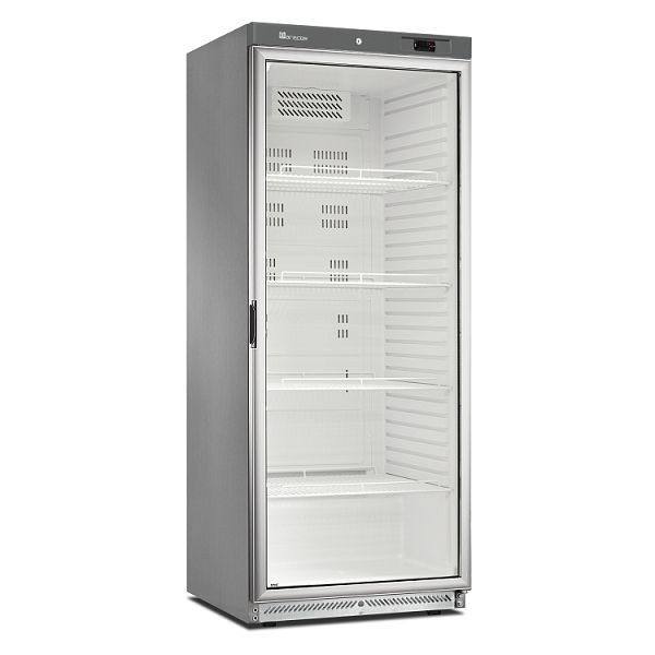 Marecos Kühlschrank GN 2/1 mit Glastür aus Edelstahl 600 Serie, statisch gekühlt mit Ventilator, 221.104