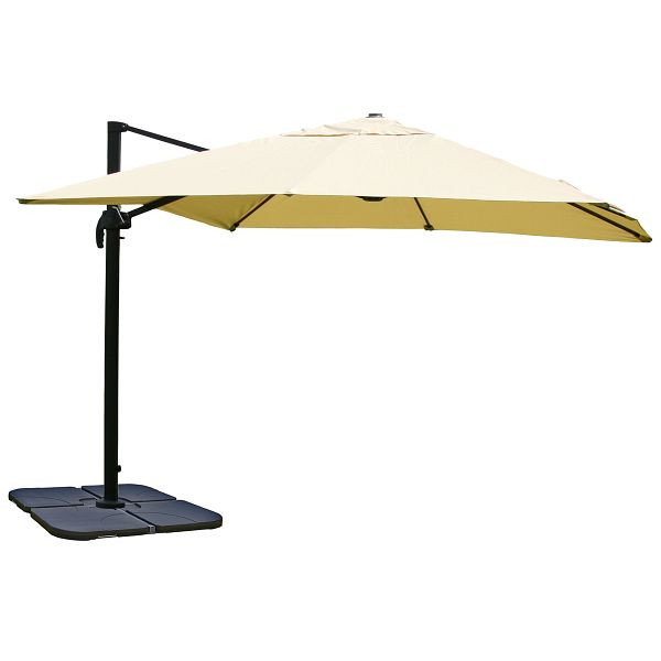 Mendler Gastronomie-Ampelschirm HWC-A96, Sonnenschirm 3x3m (Ø4,24m) Polyester Alu/Stahl 23kg, creme mit Ständer, drehbar, 117239+31831+122472