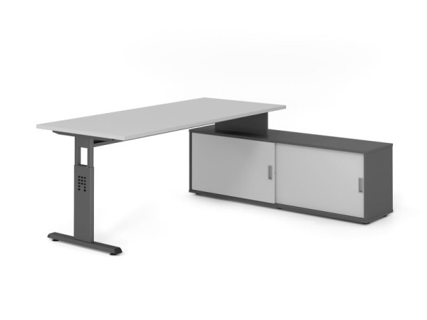 Hammerbacher Aufsatz-Schreibtisch OSE19, 180x80cm, Platte: Grau, 25mm dick, T-Fuß Gestell Graphit, Ahorn, SB/5/G/G/5, VOSE19SB/5/G/G/5