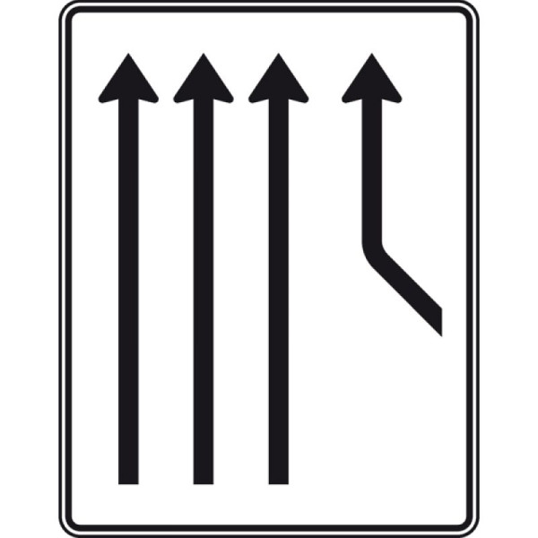 Stein HGS Zusammenführungstafel an durchgehender Strecke, dreistreifig plus 1 Fahrstreifen von rechts, Nr. 550-22, RA2/Flachform 3mm, ohne Entfernungsangabe, 1600x1250mm, 550-22-123
