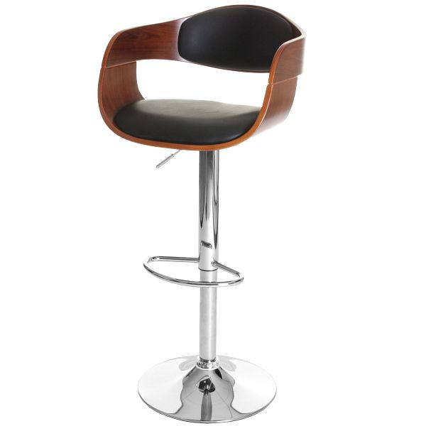 Mendler Barhocker HWC-A47, Barstuhl, Holz Bugholz Retro-Design, Walnuss-Optik, Kunstleder schwarz, 50048