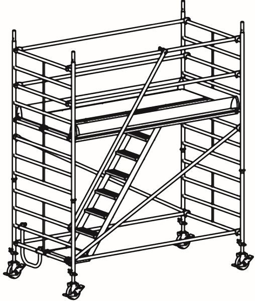 HYMER Treppen-Fahrgerüst, Bühnenlänge 2,95 m, Rahmenteilbreite 1,50 m, Reichhöhe 4,40 m, 857304