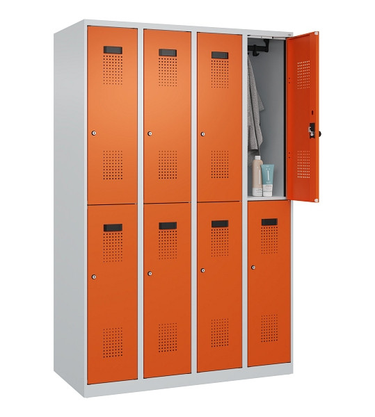 C+P Doppelstöckiger Spind Evolo PLUS, 8 Fächer, 1850x1200x500mm, 7035/2004, Zylinderschloss, 049300-40 S10029