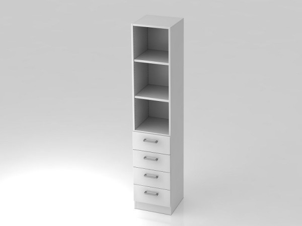 Hammerbacher Schubkasten-Schrank 5OH, 4 Schübe, Sockelblende, Chromgriff Weiß/Weiß, 40,6x42x200,4 cm (BxTxH), V7600/W/W/CE