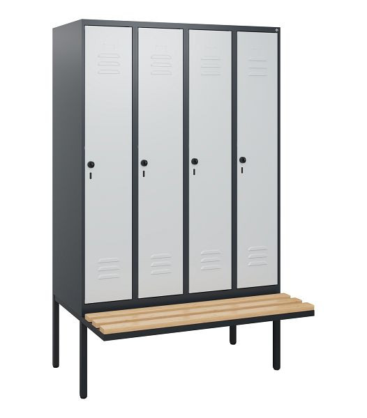 C+P Umkleidespind Classic PLUS, 4 Abteile, 1950x1200x815mm, 7016/7035, Drehriegel, Buche-Sitzleisten, 0800405-40 S10013