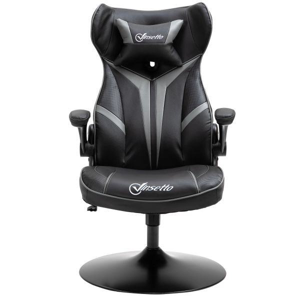Vinsetto Gaming Stuhl Ergonomischer Computerstuhl mit Wippenfunktion Drehstuhl höhenverstellbar Stahl Schwarz+Grau 67 x 75 x 106-112 cm, 921-358GY