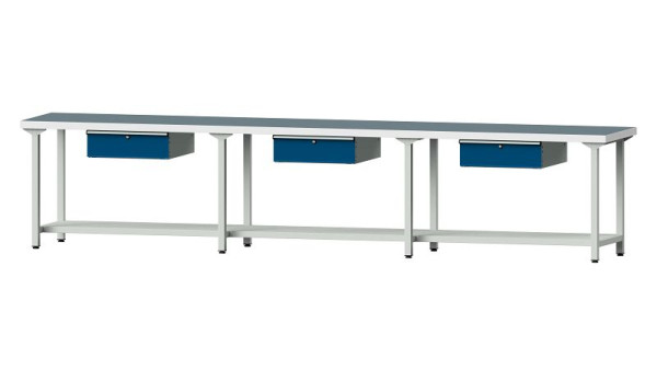 ANKE Werkbänke Arbeitstisch, Modell 103, 4050 x 700 x 850 mm, RAL 7035/5010, UBP 50 mm, 400.542