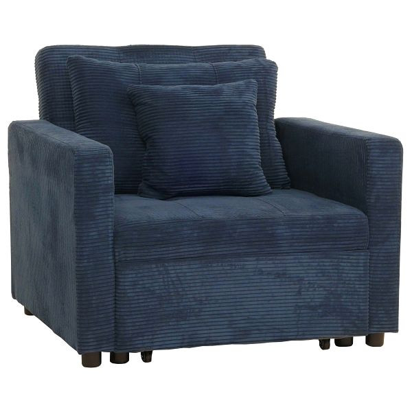 Mendler Schlafsessel HWC-L90, Klappsessel Gästebett Relaxsessel, Liegefläche 200x100cm Stoff/Textil Cord, blau, 158907