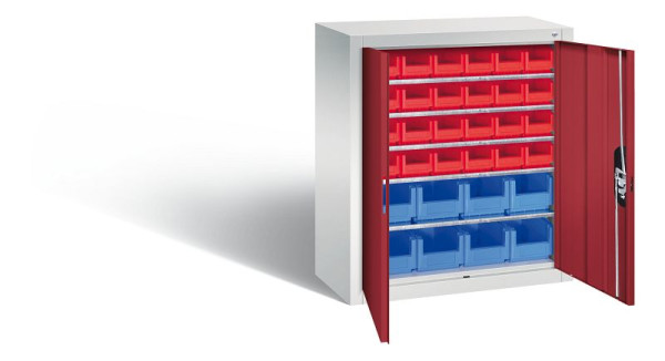 C+P Magazinschrank Serie 13, H830xB700xT300mm, Farbe: Lichtgrau / Rubinrot, Muldengriff, 134013-24 S10032