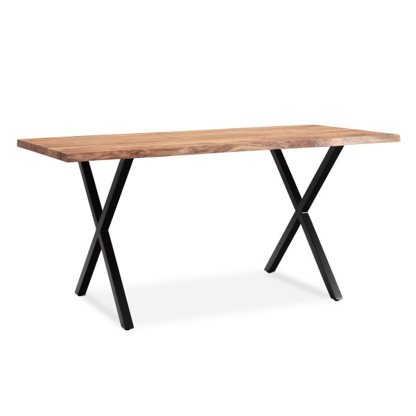 Wohnling Schreibtisch 180x90x76 cm Akazie Massivholz/Metall Computertisch, Bürotisch mit X-Beinen in Schwarz, Holztisch Arbeitszimmer, WL7.274