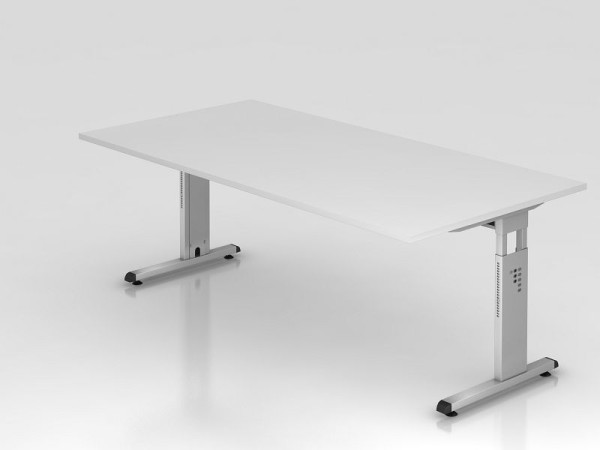 Hammerbacher Schreibtisch C-Fuß 200x100cm Weiß/Silber, Arbeitshöhe 65-85 cm, VOS2E/W/S