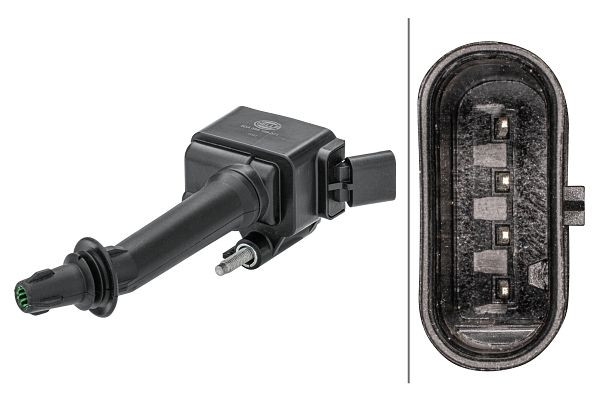 HELLA Zündspule, 12V, 4-polig, Kerzenschachtzündspule, Bajonett, 5DA 358 168-371