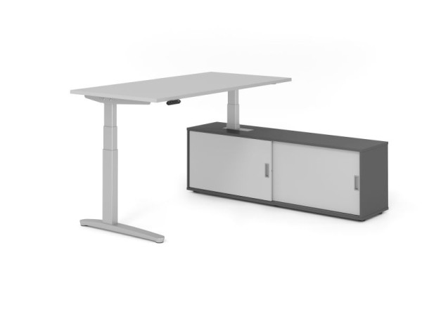 Hammerbacher Schreibtisch XBHM16, 160x80cm, Platte: Grau, 25mm dick, C-Fuß Gestell Silber, Höhe: 65 - 129 cm, Graphit / Grau, VXBHM16SB/5/S/G/5