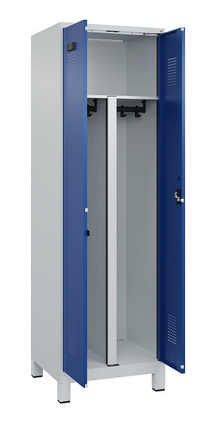 C+P PSA Schwarz-Weiß-Spind Evolo PLUS, mit Füßen, 2 Abteile, 1950x600x500mm, 70, Frontfarbe RAL 5010 Enzianblau, Zylinderschloss, 049012-20P S10033