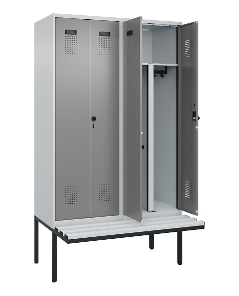 C+P PSA Doppel-Spind Evolo PLUS, Bank, 4 Abteile, 2120x1200x815mm, 7035/0004, Drehriegel, Material Sitzfläche Kunststoff, 0490427-40P S10068