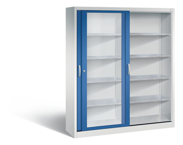 C+P Schiebetürenschrank Acurado, H1950xB1600xT400mm, Farbe: Lichtgrau / Enzianblau, Bügelgriff, 2149-055 S10048