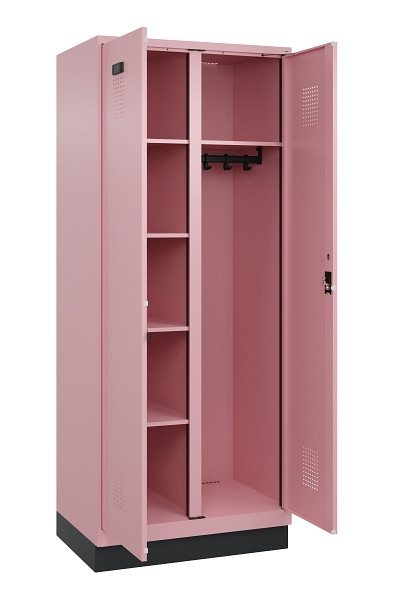 C+P Wäsche-/Garderobenspind Evolo PLUS, mit Sockel, 2 Abteile, 1950x800x500mm, 3, Frontfarbe RAL 3015 Hellrosa, Zylinderschloss, 049620-22 S10051