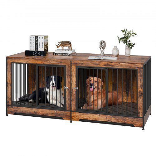 VEVOR Hundekäfig für 2 Hunde, 1901x670x824 mm, Doppel-Hundebox mit Trennwand & Doppeltüren, Holz, Beistelltisch, Braun, ZWJJSGL75INCQ3KAGV0