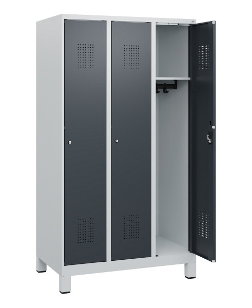 C+P Spind Evolo PLUS, Füße, 3 Abteile, 1630x900x500mm, 7035/7016, Zylinderschloss, 0490105-30 S10039