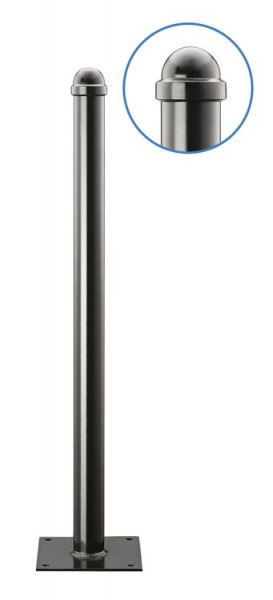 Stilpfosten Ø60mm mit Helmkopf, zum Aufdübeln (Bodenplatte 200x200mm), 13297