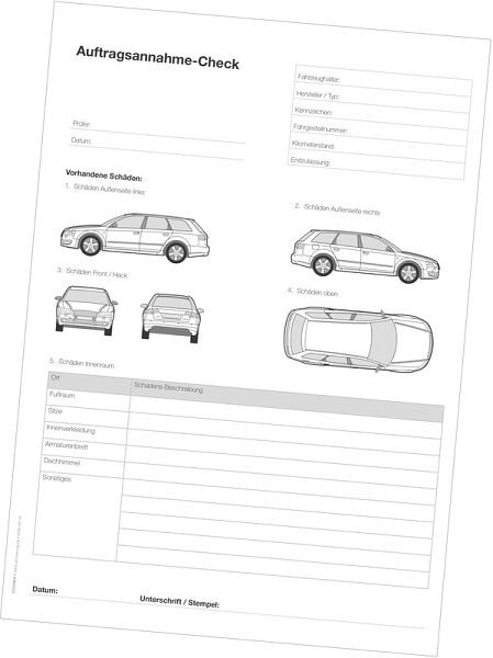 Eichner Werkstatt-Formulare "Checklisten", Bedruckung: Auftragsannahme-Check, VE: 50 Stück, 9036-00176