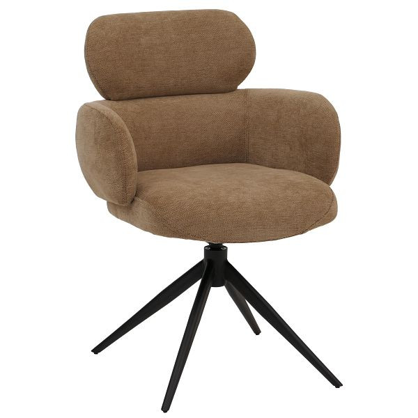 Mendler Esszimmerstuhl HWC-O77, Küchenstuhl Polsterstuhl, drehbar Auto-Return, Stoff (310g/m²) Chenille Öko-Tex, hellbraun, 139260
