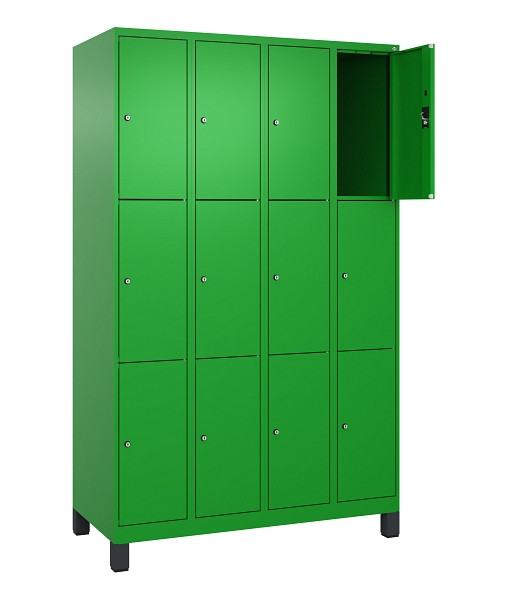 C+P Schließfachschrank Evolo PLUS, mit Füßen, 12 Fächer, 1950x1200x500mm, 6037/6037 Reingrün, Abteile 4, Abteilbreite 300 mm, 049010-403 S10026
