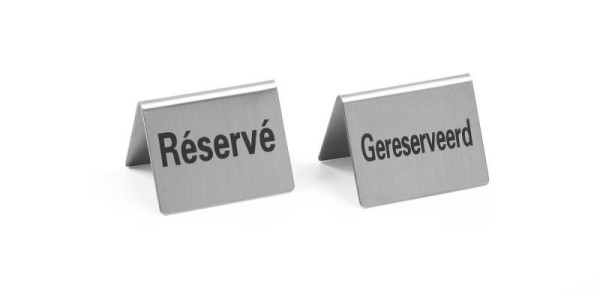 Hendi Tischschild "Gereserveerd & "Réservé", VE: 4 Stück, LxBxH: 50x35x40 mm, 663691