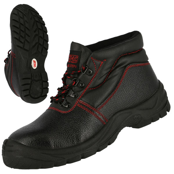 NITRAS BASIC STEP MID, S3 Sicherheitsstiefel, halbhoch, strapazierfähiges Vollleder, schwarz, schwarz, Größe: 45, VE: 10 Paar, 7206-45