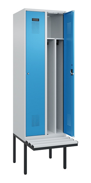 C+P Spind Evolo PLUS, 2 Abteile, 2120x600x815mm, 7035/5012, Zylinderschloss, Material Sitzfläche Kunststoff, 0490407-20F S10088