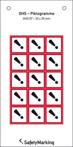 SafetyMarking GHS-Gefahrenpiktogramm, Symbol 07: Ausrufezeichen, BxH 2,5x2,5 cm, Folie, selbstklebend, VE: 15 Stück/Bogen, 30.3551-07