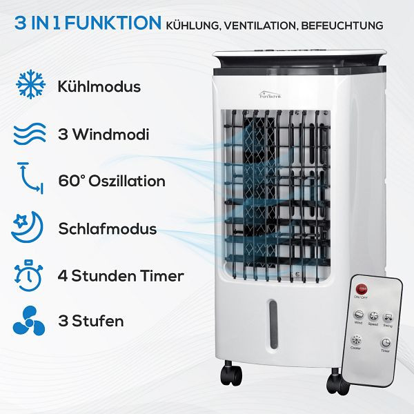TroniTechnik LK03 Klimaanlage ohne Abluftschlauch, 3-in-1 Air Cooler, Luftbefeuchter & Nachtmodus, Wasserkühlung, Luftkühler 80 W, Luftstrom 270 m³/h, 3792