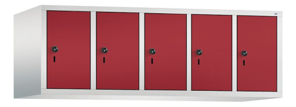 C+P Aufsatz-Garderobenschrank Evolo, 5 Abteile, H500xB1480xT500 mm, Lichtgrau/Rubinrot, 48090-50 S10007