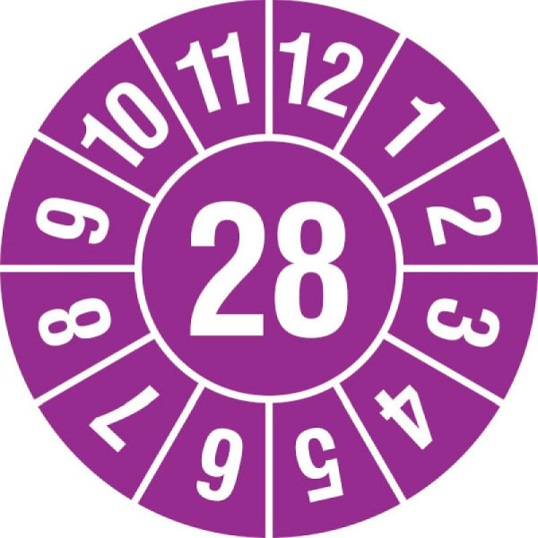 Stein HGS Prüfplaketten mit Jahresfarbe (1 Jahr), Ø 30 mm, violett, 2028, Jahreszahl 2-stell, 31.3695-28