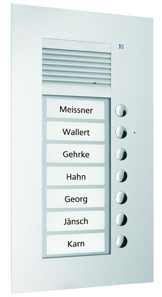 TCS Audio Außenstation Serie PUK 7 Klingeltasten (rechtsbündig), 1-spaltig, UP silber, PUK07/1-EN
