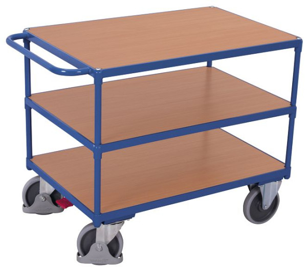 VARIOfit Schwerer Tischwagen mit 3 Ladeflächen, Ladefläche: 1.200 x 800 mm, RAL 5010 enzianblau, sw-800.600