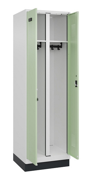 C+P Schwarz-Weiß-Spind Evolo PLUS, mit Sockel, 2 Abteile, 1950x600x500mm, 9016/6, Zylinderschloss, 049022-20 S10046