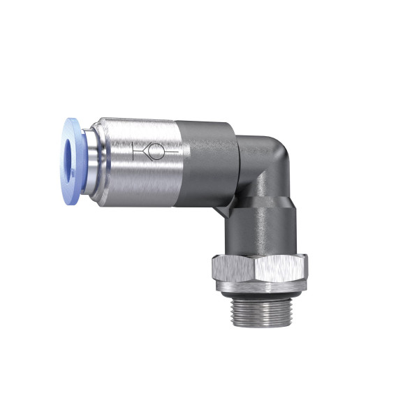 Riegler L-Steckverschraubung »Blaue Serie«, selbstabsperrend, M5 außen, für Schlauch-Außen-Ø 4 mm, pmax. 10 bar, Kunststoff/Messing vernickelt, 151461