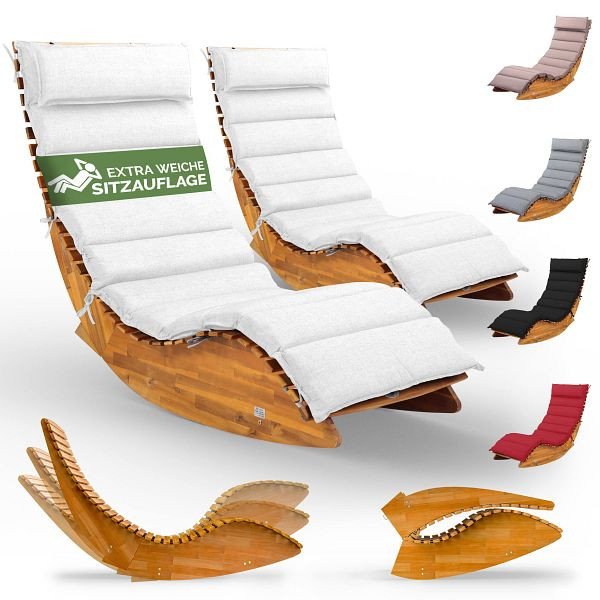casaria Saunaliege Java, VE: 2er-Set Akazie FSC®-zertifiziert mit Auflage Creme, 997091