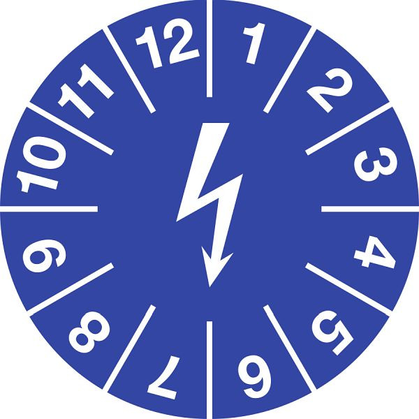 Moedel Prüfplakette für elektrische Einrichtungen, Folie-Spezialkleber, blau, Ø 15 mm, VE: 10 Stück/Bogen, 54574