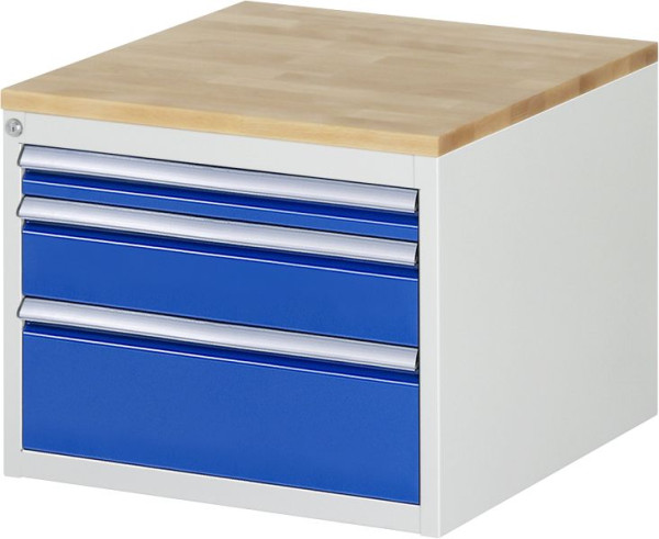 RAU Schubladenschrank Serie 7000, B580 x T650 x H465 mm, 3 x Schublade-Größe-L 1xH60, 1xH120, 1xH180 mm, Buche-Massiv-Arbeitsplatte, 03-L2.1A-B.11