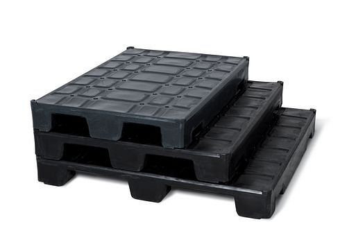 DENIOS Polyethylen-Palette PE 1012, Extra-Duty, mit 9 Füßen, schwarz, 1200 x 1000 x 150 mm, 189650