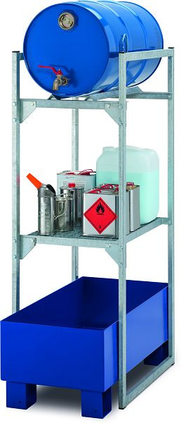 Cemo Fassregal 120 mit Gitterrostauflage und Fassauflage Klappdeckel, mit Stahl-Auffangwanne, 11483