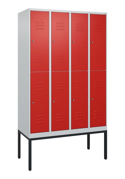 C+P Doppelstöckiger Spind Classic PLUS, Gestell, 4 Abteile, 2120x1200x500mm, 7035/3020, Zylinderschlösser, 0803307-40 S10017