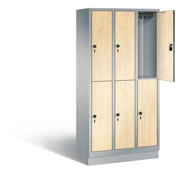 C+P Spind doppelstöckig Evolo, H1800xB900xT500mm, Farbe: Weißaluminium / Dekor Donau-Ahorn, 48320-30 S10759