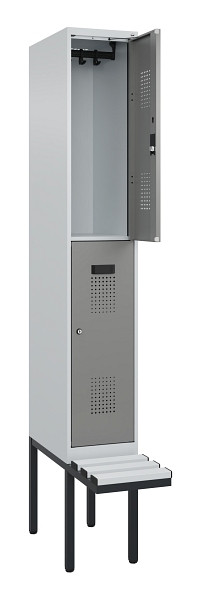 C+P Doppelstock-Spind Evolo PLUS, Bank, 2 Fächer, 2120x300x815mm, 7035/0004, Zylinderschloss, Sitzfläche Kunststoff, 0493407-10 S10122