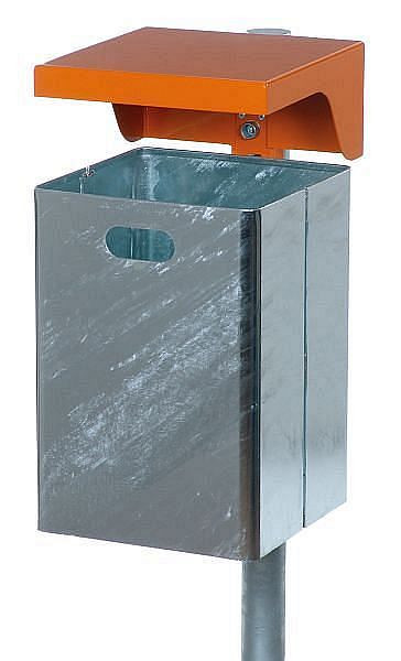 Renner Rechteck-Abfallbehälter 40 L (ohne Ascher), zur Wand- und Pfostenbefestigung, verzinkt, Ständer und Haube beschichtet, moosgrün, 7049-00PB 6005
