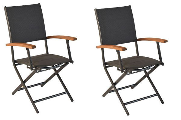 Merxx Paxos Klappsessel, 2er Set, gepolstert, graphit/grau, Aluminium mit Textilbespannung und FSC Akazienholz, 51000-307