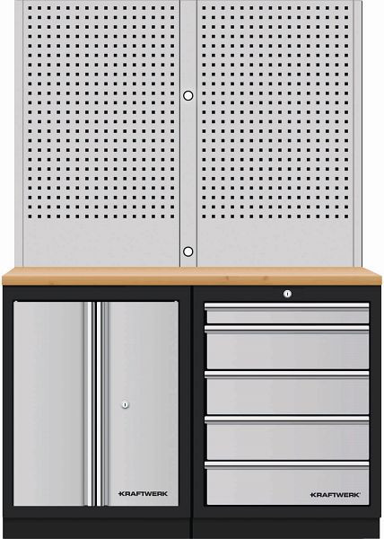 Kraftwerk Mobilio 2er Kombi Lochwand, Buche Multiplex, 5 Schubladen, 3964K-S5-W